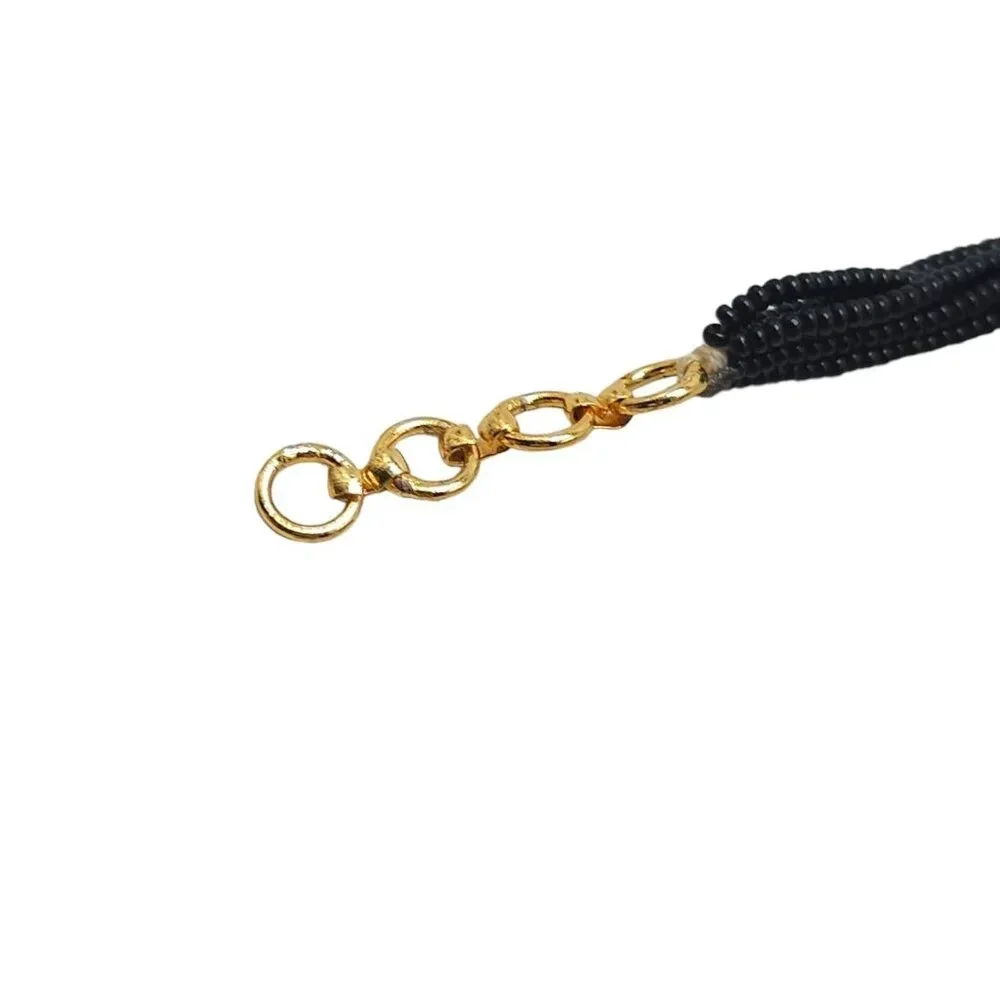 Clear Rhinestone Black Seed Beaded Pendant Necklace Gold Tone Vintage